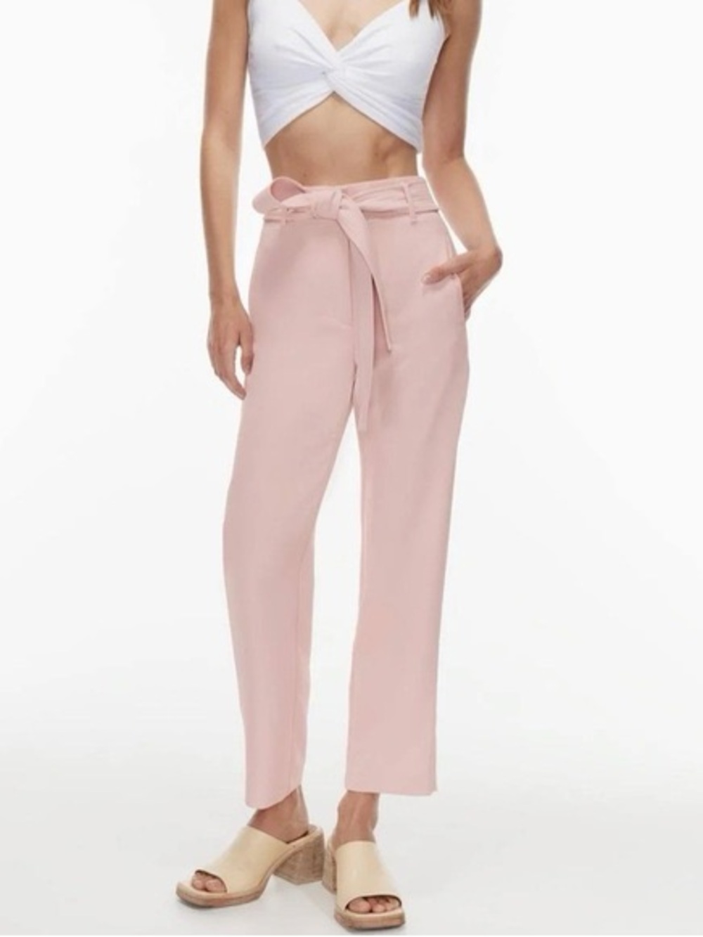 Wilfred High-Waist Tie Belt Trousers in Blush Pink